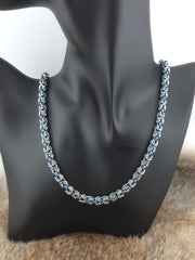 Slender Stainless Steel & Blue Titanium Chainmail Necklace