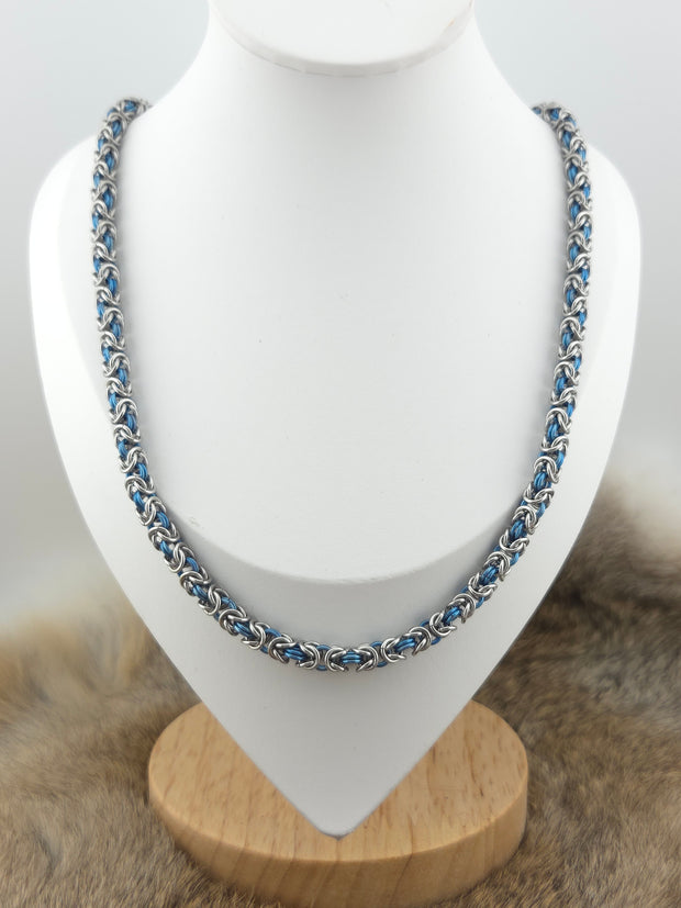 Slender Stainless Steel & Blue Titanium Chainmail Necklace