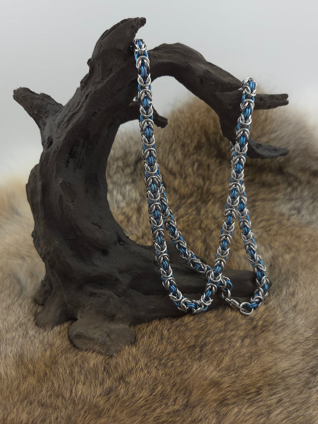 Slender Stainless Steel & Blue Titanium Chainmail Necklace