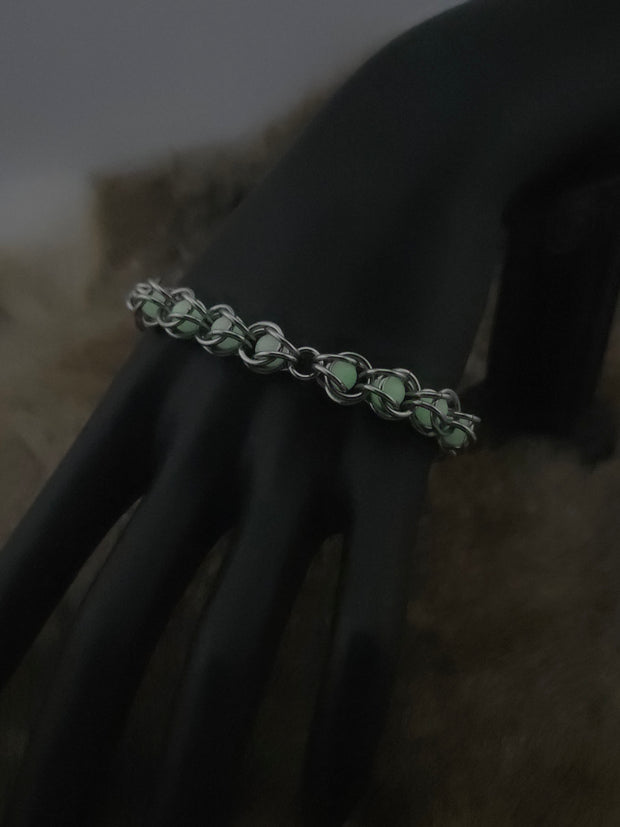 Byzantine Glow Bead Bracelet – Stainless Steel Chainmail
