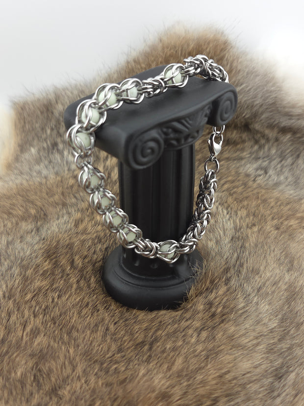 Byzantine Glow Bead Bracelet – Stainless Steel Chainmail