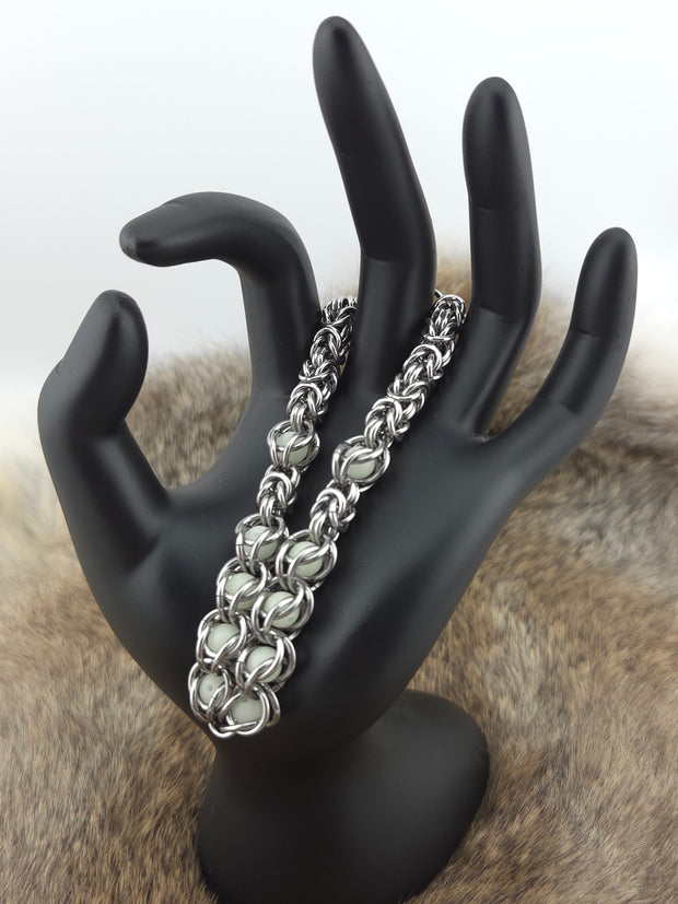 Byzantine Glow Bead Bracelet – Stainless Steel Chainmail