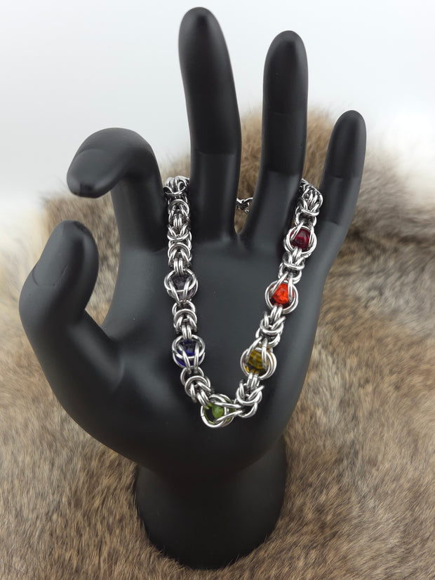 Stainless Steel Byzantine Bracelet – Rainbow Captured Beads