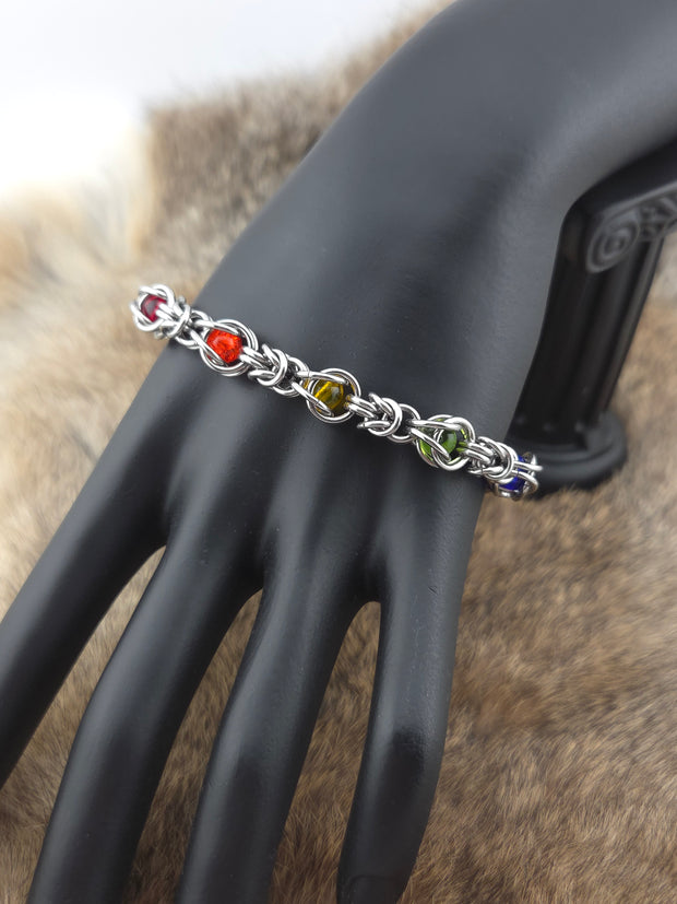 Stainless Steel Byzantine Bracelet – Rainbow Captured Beads