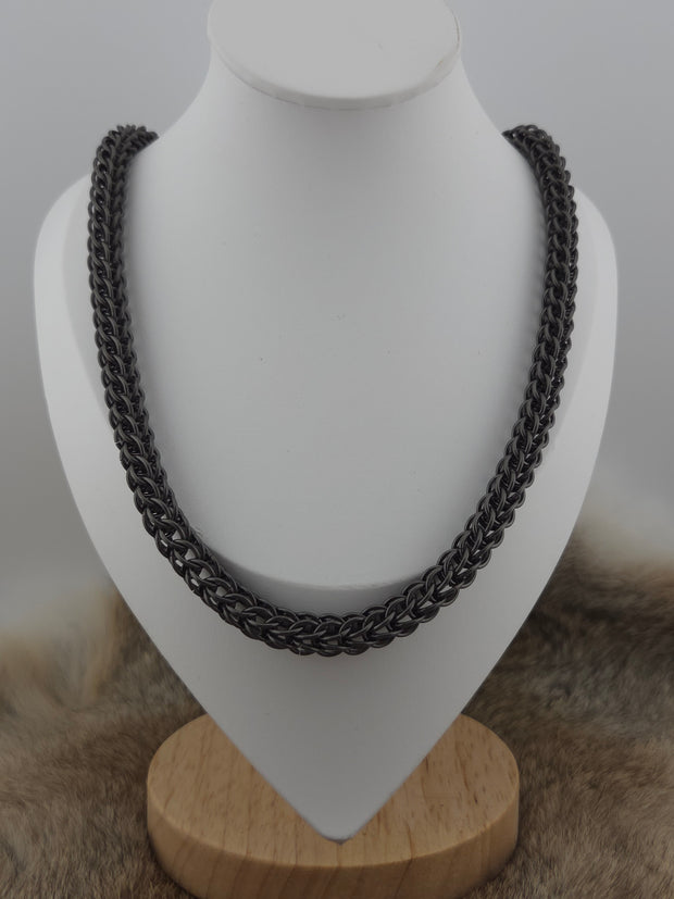 Black Glass Titanium Full Persian Chainmail Necklace