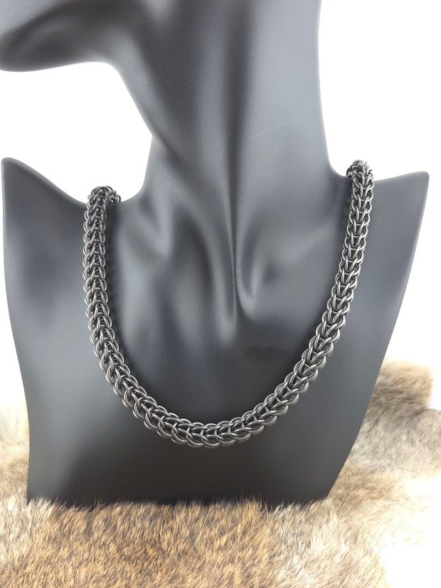 Black Glass Titanium Full Persian Chainmail Necklace