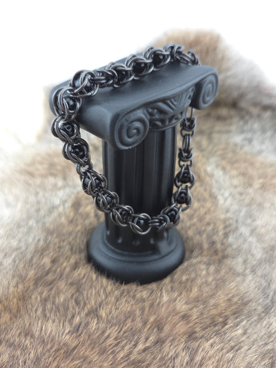8" Black Glass Titanium and Black Bead Bracelet