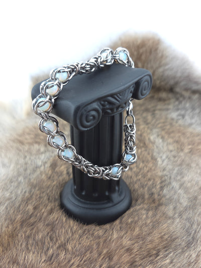 8" Stainless Steel and Captured Opal Bead Bracelet