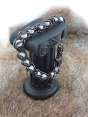 Black Glass Titanium Bracelet with White Beads – Durable & Stylish