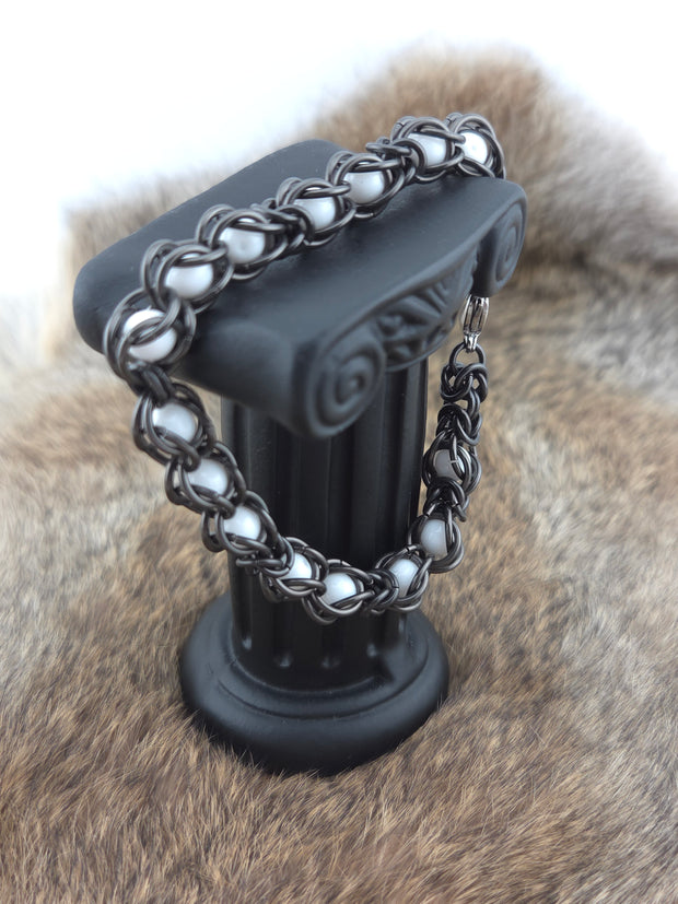 8" Black Glass Titanium and Opal Bracelet