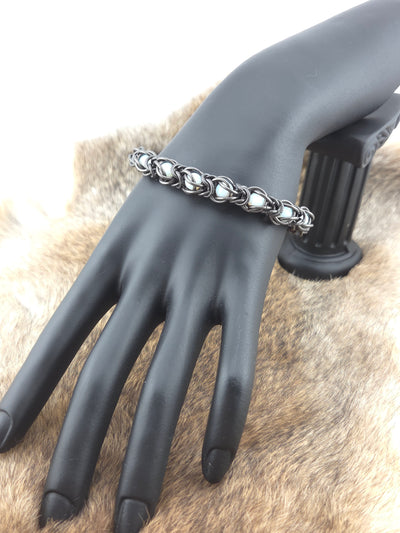 8" Black Glass Titanium and Opal Bracelet
