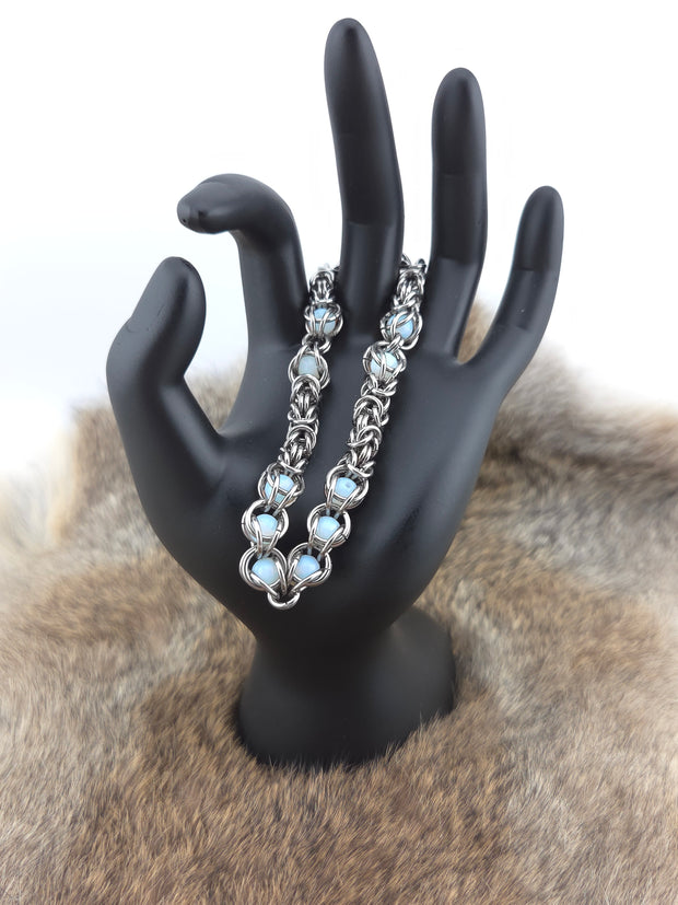 8" Stainless Steel and Captured Opal Bead Bracelet