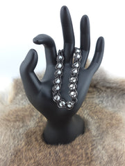 Black Glass Titanium Bracelet with White Beads – Durable & Stylish