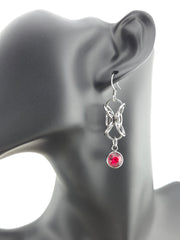 Stainless Steel Hour Glass Earrings with a Red Glass Drop