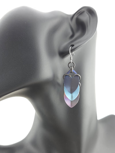 Titanium Scale Earrings – Dark Blue, Teal & Mauve