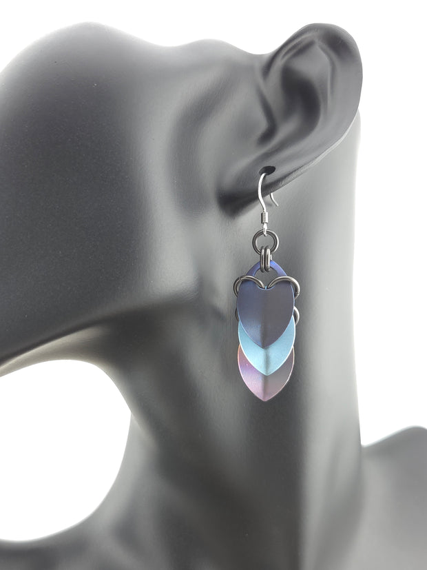 Titanium Scale Earrings – Dark Blue, Teal & Mauve