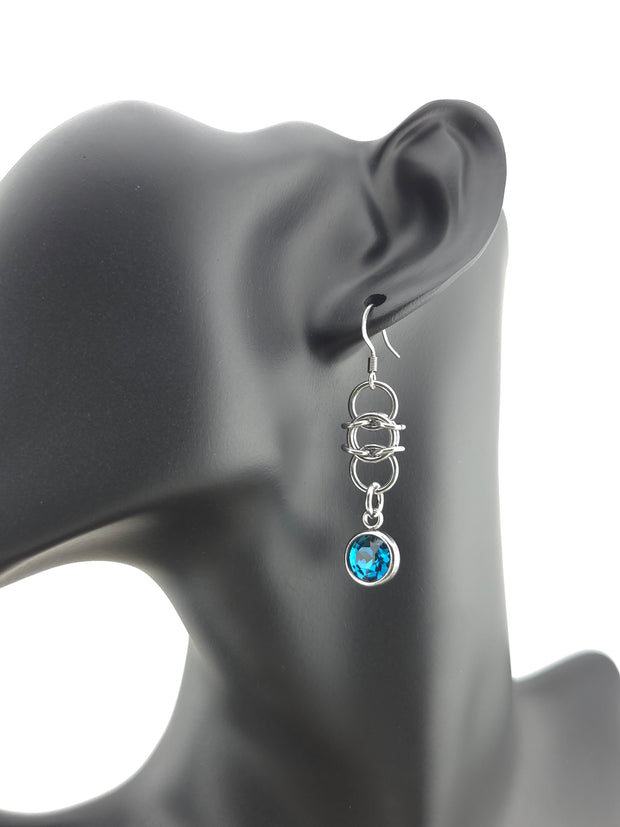 Stainless Steel Earrings - Aquamarine Glass Drops