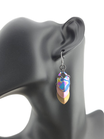 Titanium Scale Earrings – Pink Bronze & Black Glass