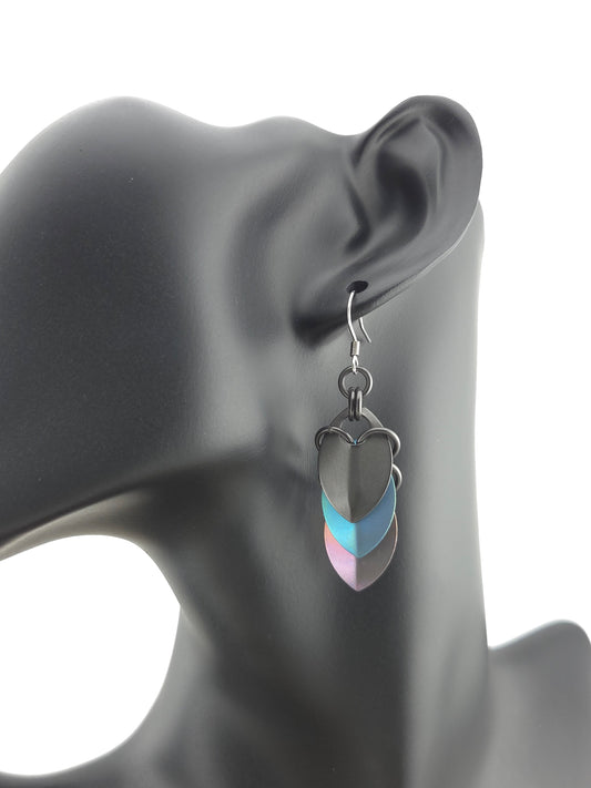 Titanium Scale Earrings – Dark Gray, Teal & Mauve Foxweave Studios