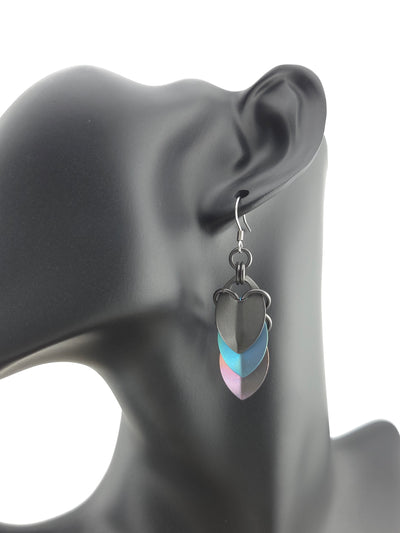 Titanium Scale Earrings – Dark Gray, Teal & Mauve