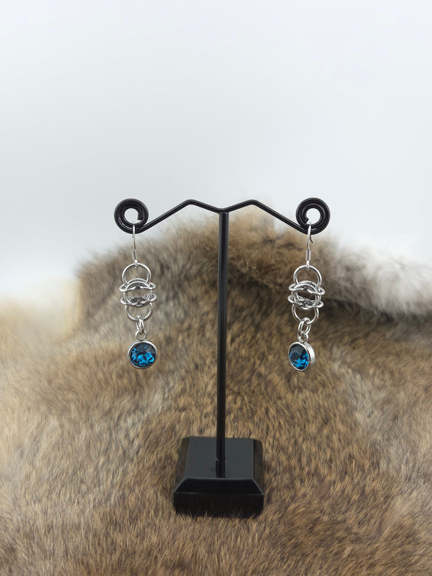 Stainless Steel Earrings - Aquamarine Glass Drops