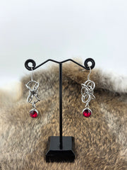 Stainless Steel Hour Glass Earrings with a Red Glass Drop