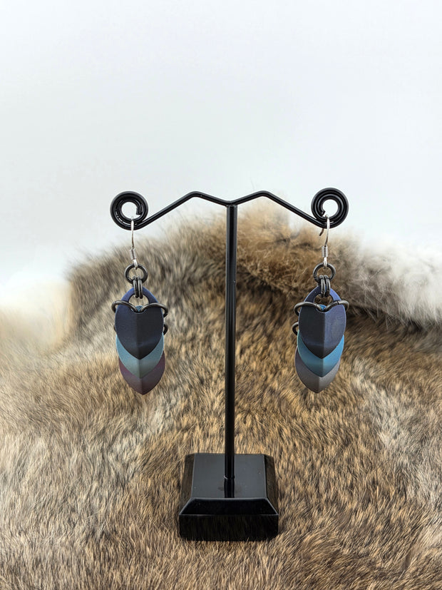 Titanium Scale Earrings – Dark Blue, Teal & Mauve
