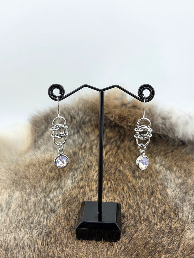 Stainless Steel Earrings - Pink Opal Glass Drops