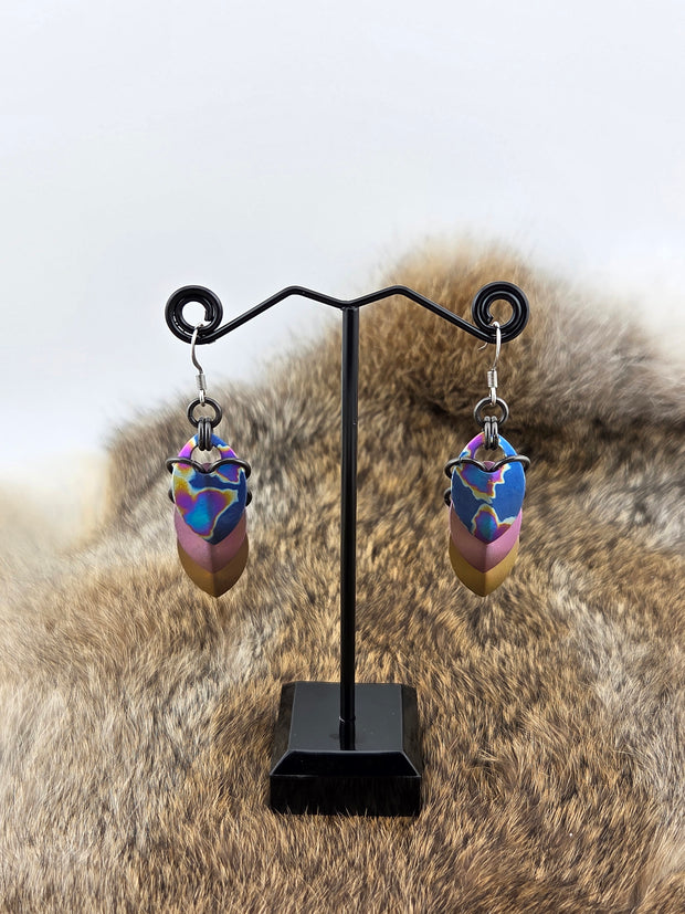 Titanium Scale Earrings – Pink Bronze & Black Glass