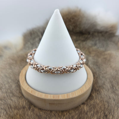 Anodized Aluminum Byzantine Bracelet - Rose Gold and Silver