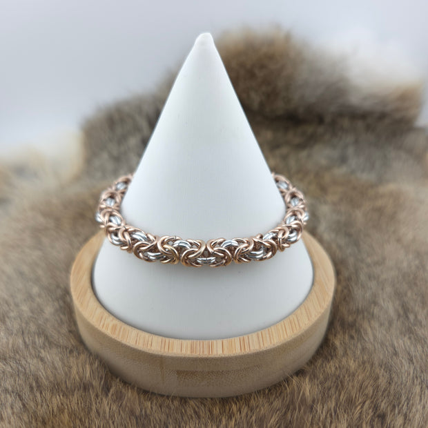 Anodized Aluminum Byzantine Bracelet - Rose Gold and Silver