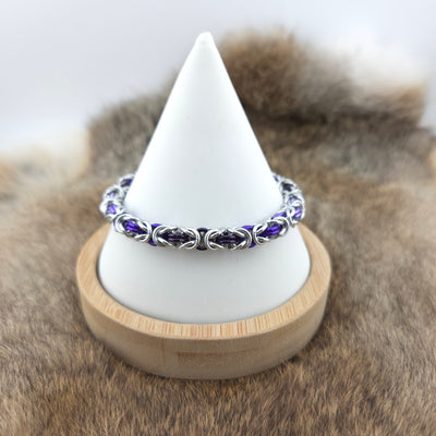 Anodized Aluminum Byzantine Bracelet - Purple Ombre and Silver