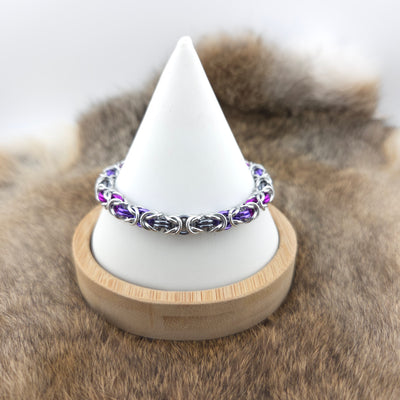Anodized Aluminum Byzantine Bracelet - Black Ice, Purple Ombre and Silver
