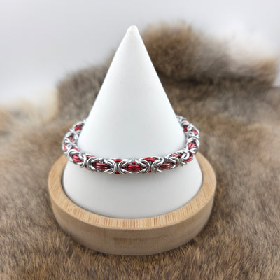 Anodized Aluminum Byzantine Bracelet - Red Ombre and Silver