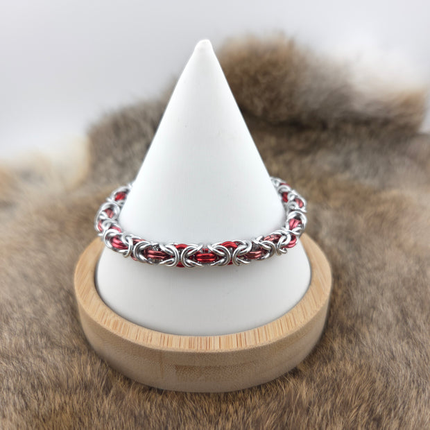 Anodized Aluminum Byzantine Bracelet - Red Ombre and Silver