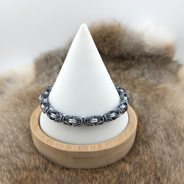 Anodized Aluminum Byzantine Bracelet - Black Ice, Matte Titanium, and Frost