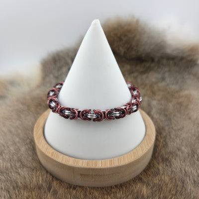 Anodized Aluminum Byzantine Bracelet - Burgundy, Cranberry, and Silver