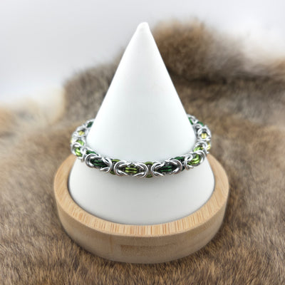 Anodized Aluminum Byzantine Bracelet - Green Ombre and Silver