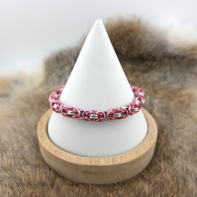 Anodized Aluminum Byzantine Bracelet - Pink, Dark Rose, and Silver