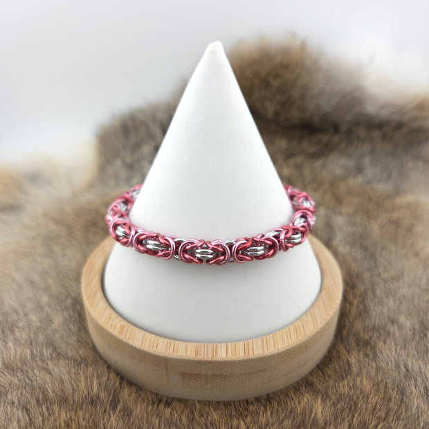 Anodized Aluminum Byzantine Bracelet - Pink, Dark Rose, and Silver