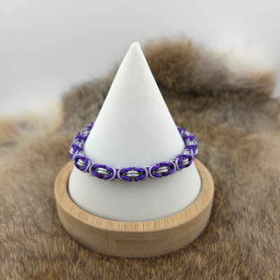 Anodized Aluminum Byzantine Bracelet - Matte Purple, Matte Lavender, and Frost