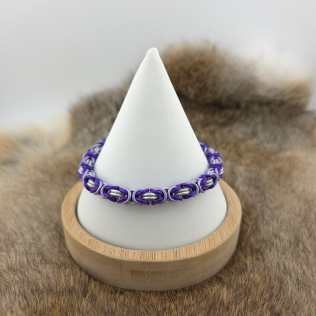 Anodized Aluminum Byzantine Bracelet - Matte Purple, Matte Lavender, and Frost