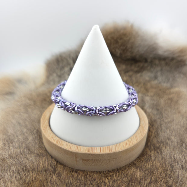 Anodized Aluminum Byzantine Bracelet - Matte Lavender, Lavender, and Silver