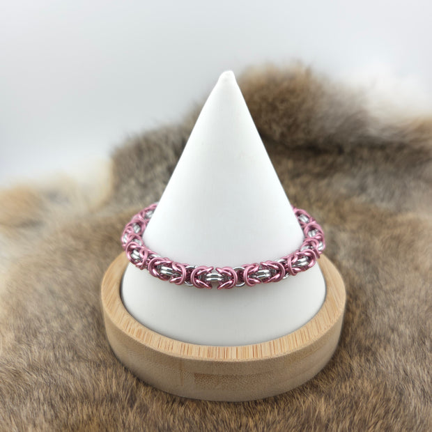 Anodized Aluminum Byzantine Bracelet - Matte Pink, Pink, and Silver