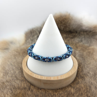 Anodized Aluminum Byzantine Bracelet - Matte Blue, Matte Sky Blue, and Black Ice
