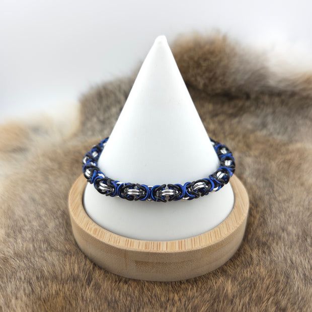Anodized Aluminum Byzantine Bracelet - Black, Blue, and Silver