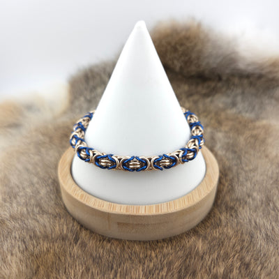 Anodized Aluminum Byzantine Bracelet - Rose Gold and Blue