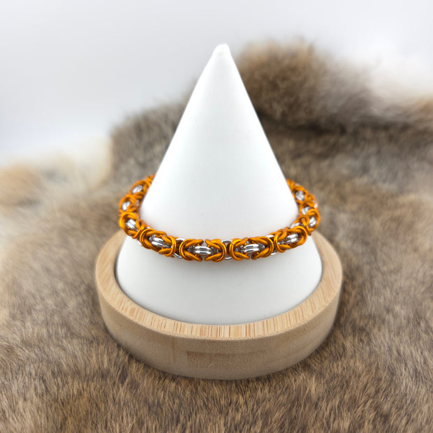 Anodized Aluminum Byzantine Bracelet - Matte Orange, Orange, and Silver
