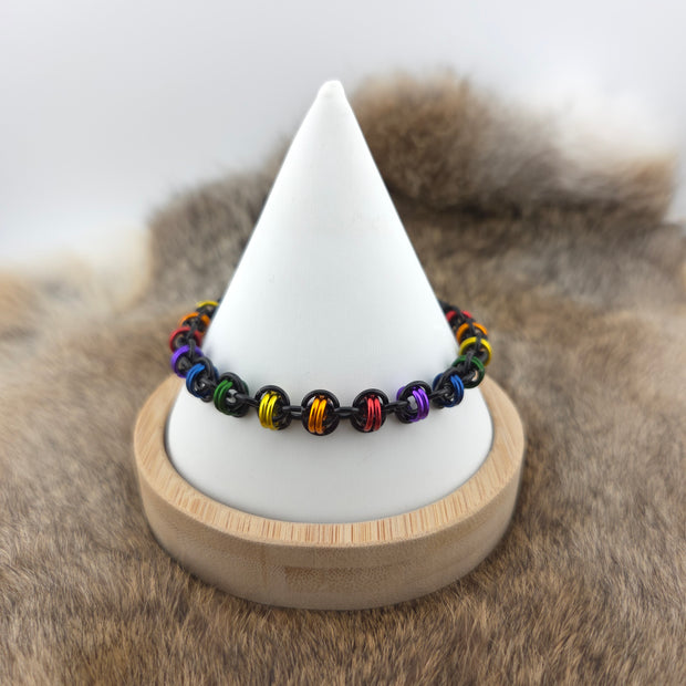 Anodized Aluminum Barrel Weave Bracelet - Pride on Black