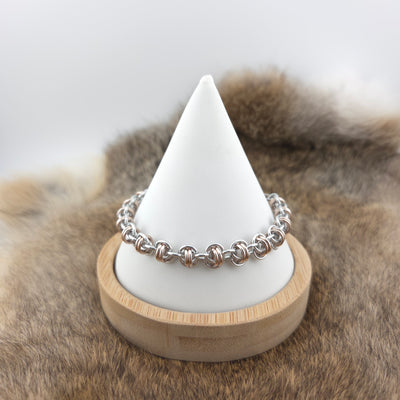 Anodized Aluminum Barrel Weave Bracelet - Silver and Rose Gold